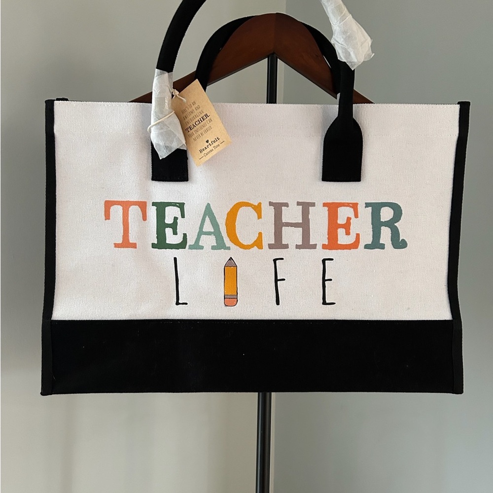 Teacher Life Canvas Tote Bag - Black and White